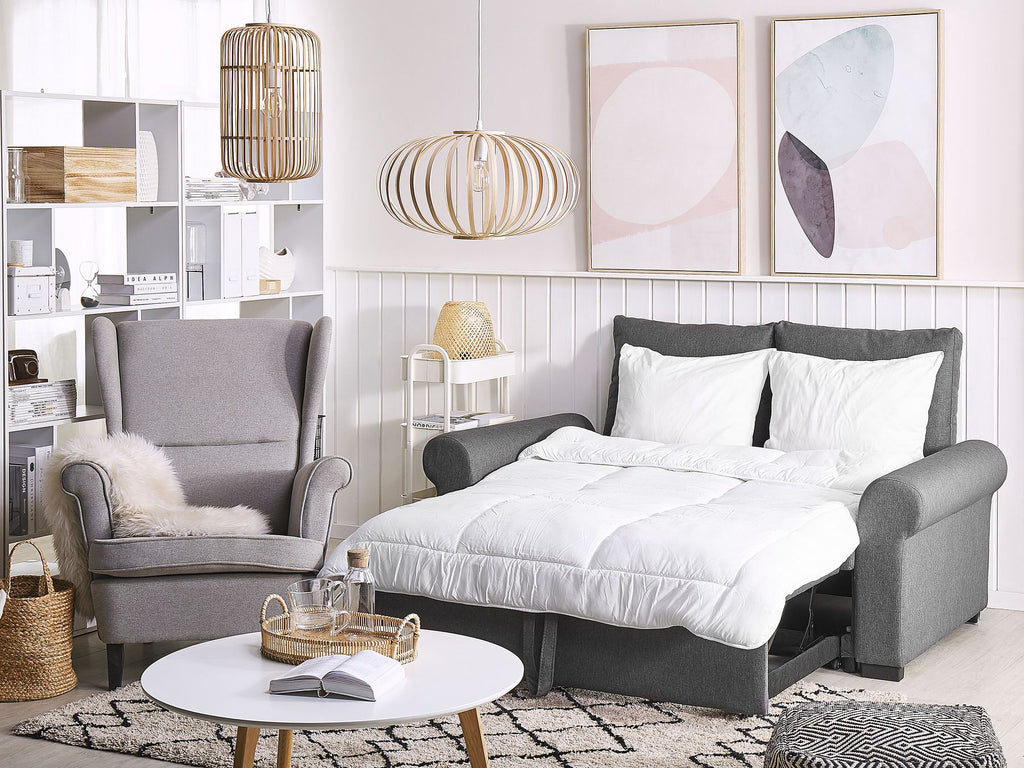 Sofa Bed SILDA Fabric Dark Grey 2 Seater
