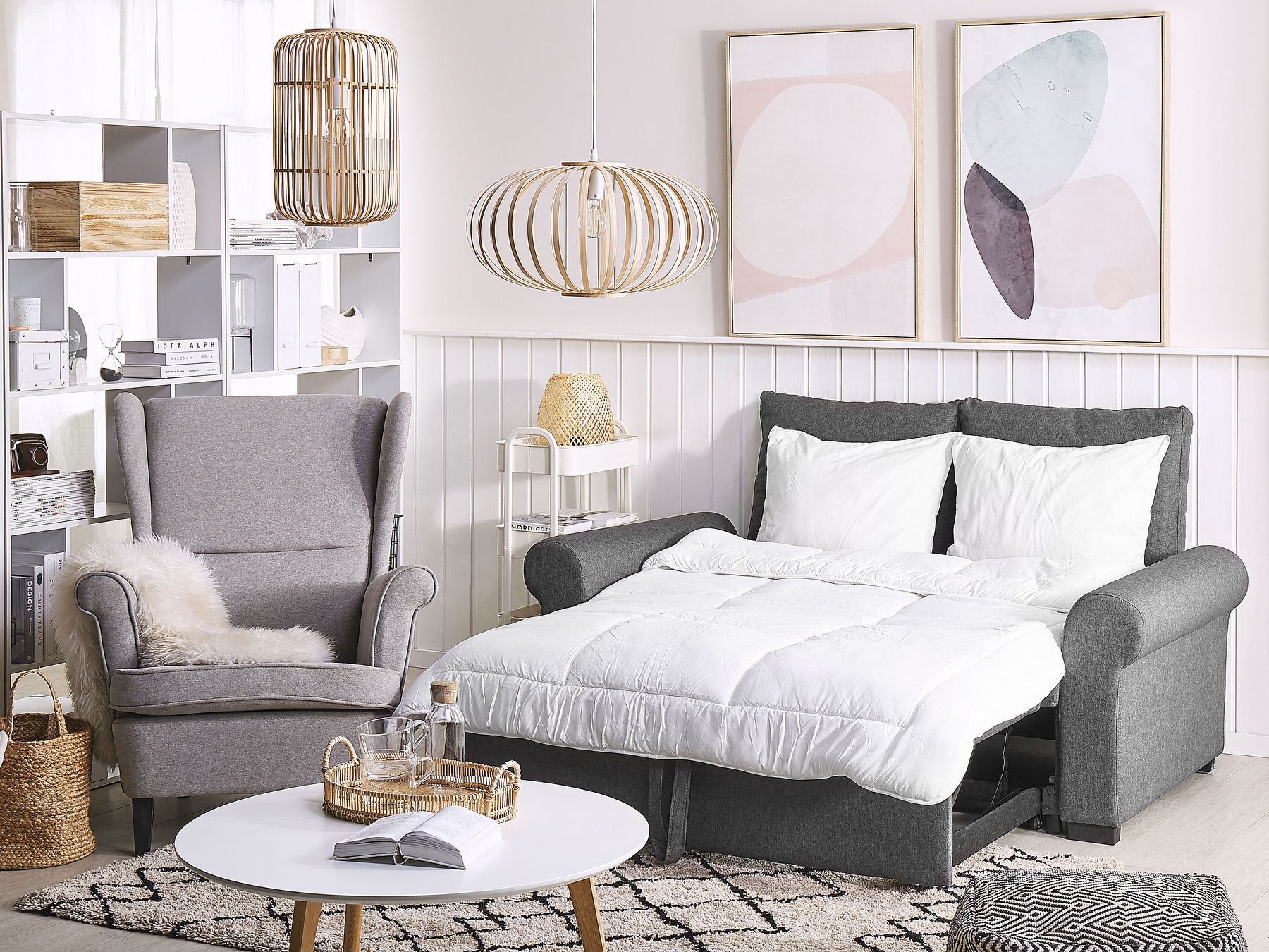 Sofa Bed SILDA Fabric Dark Grey 2 Seater