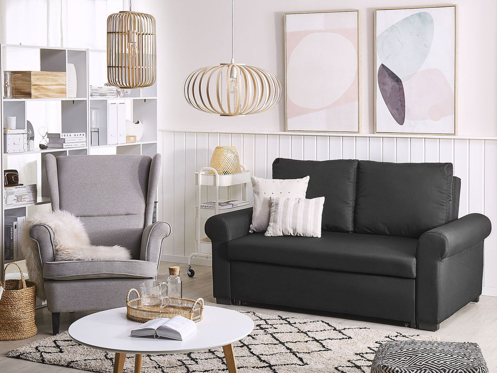 Sofa Bed SILDA Fabric Black 2 Seater