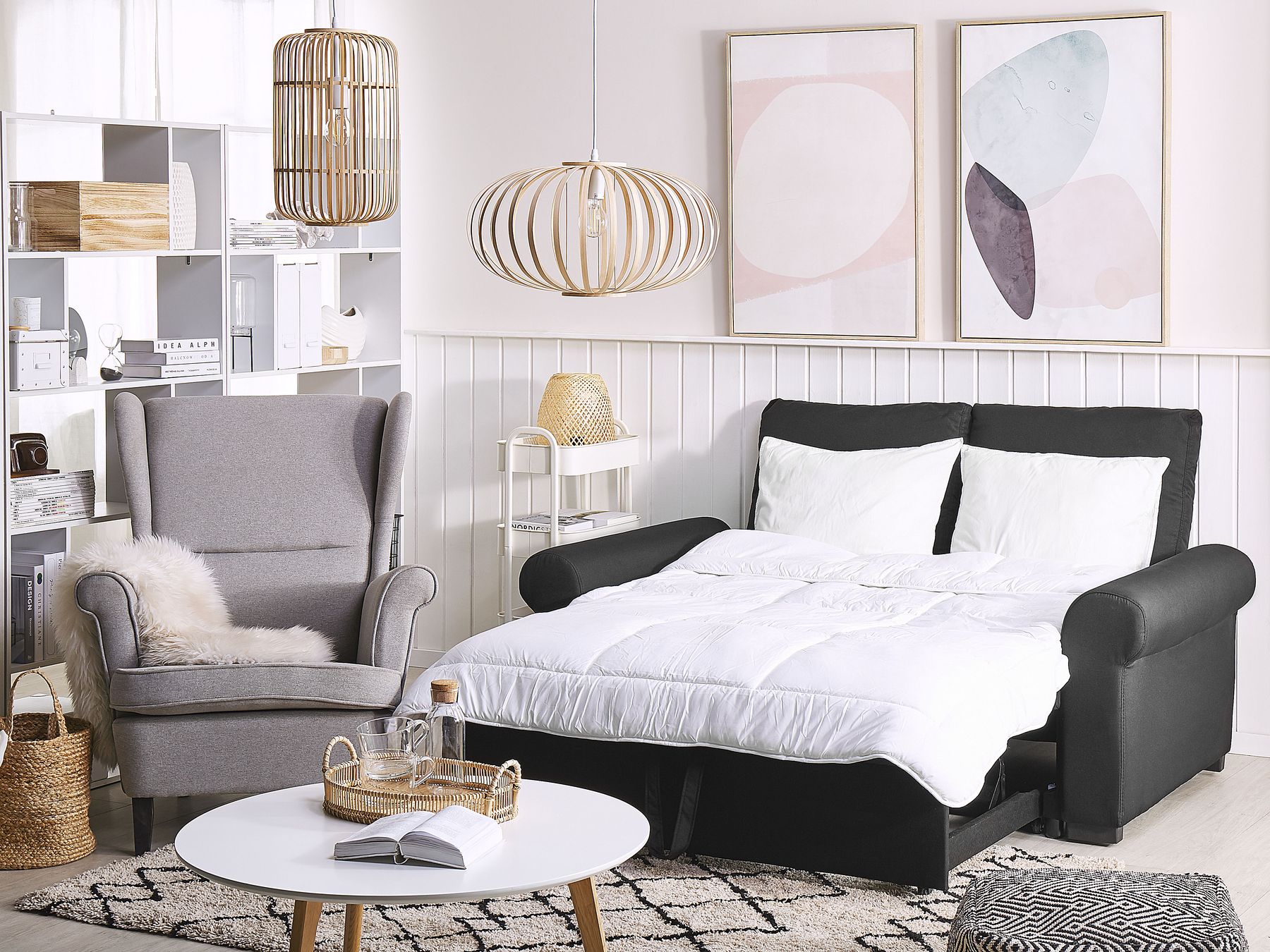 Sofa Bed SILDA Fabric Black 2 Seater