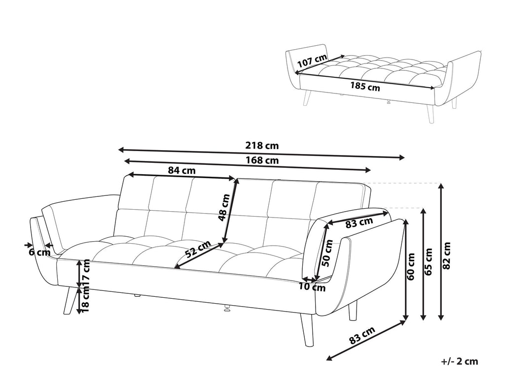 Sofa Bed ASBY Velvet Black 3 Seater