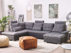 U-Shape Sofa Bed HALDEN Fabric Dark Grey with Storage 5 Seater Right Hand