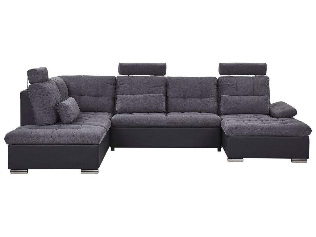 U-Shape Sofa Bed HALDEN Fabric Dark Grey with Storage 5 Seater Right Hand