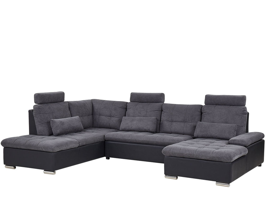 U-Shape Sofa Bed HALDEN Fabric Dark Grey with Storage 5 Seater Right Hand