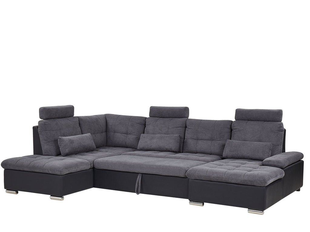U-Shape Sofa Bed HALDEN Fabric Dark Grey with Storage 5 Seater Right Hand