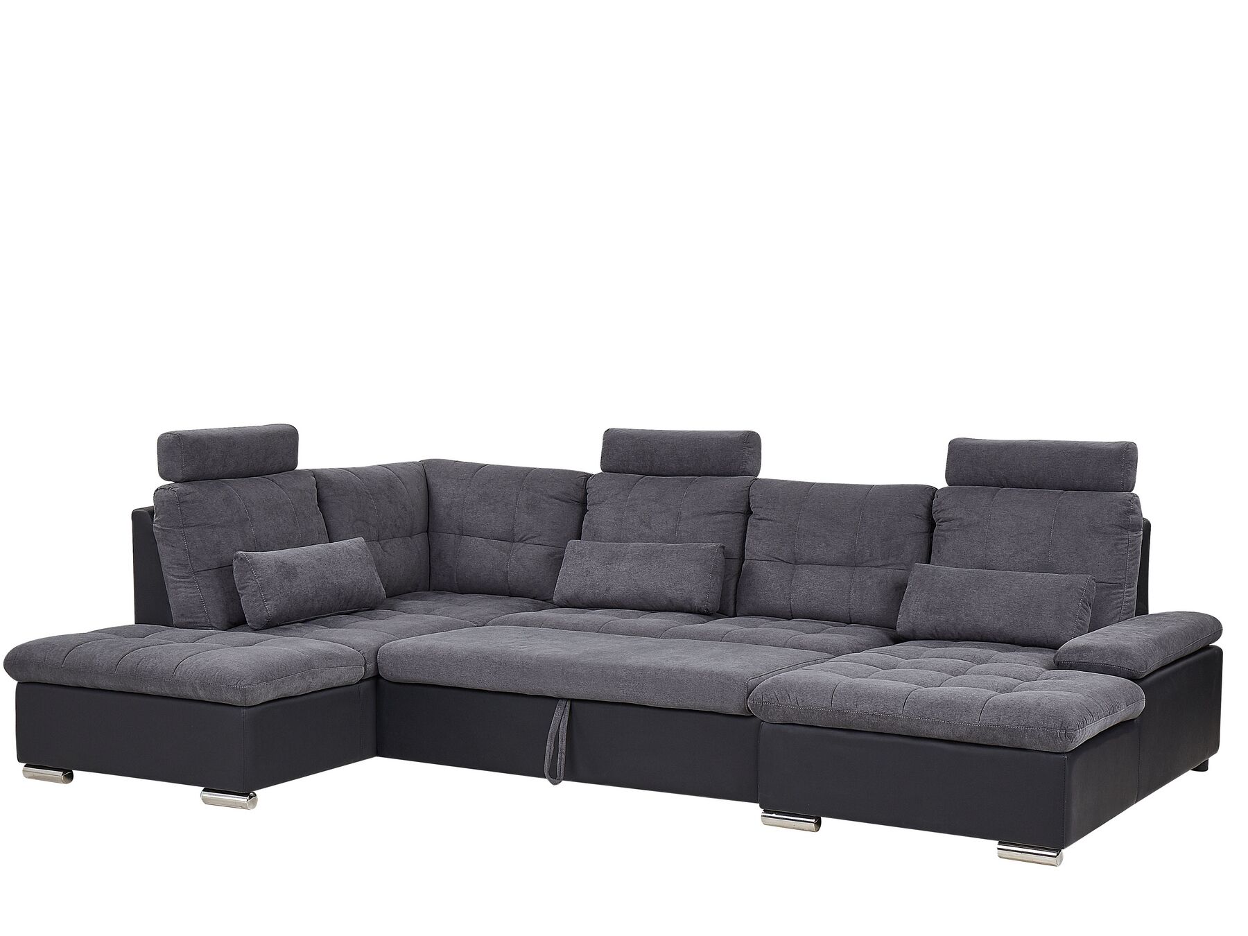 U-Shape Sofa Bed HALDEN Fabric Dark Grey with Storage 5 Seater Right Hand