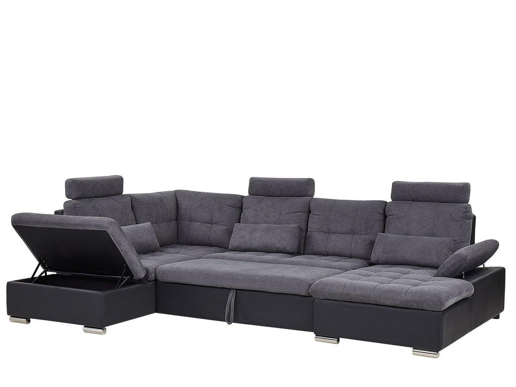 U-Shape Sofa Bed HALDEN Fabric Dark Grey with Storage 5 Seater Right Hand