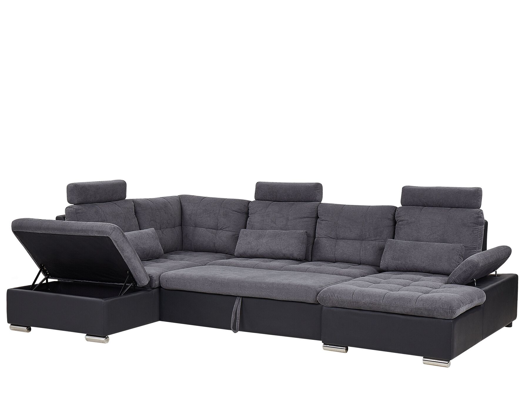 U-Shape Sofa Bed HALDEN Fabric Dark Grey with Storage 5 Seater Right Hand