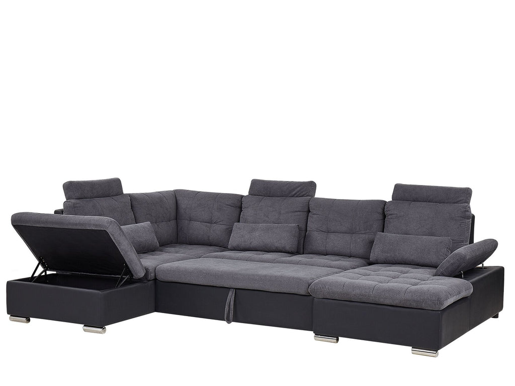 U-Shape Sofa Bed HALDEN Fabric Dark Grey with Storage 5 Seater Right Hand