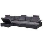 U-Shape Sofa Bed HALDEN Fabric Dark Grey with Storage 5 Seater Right Hand