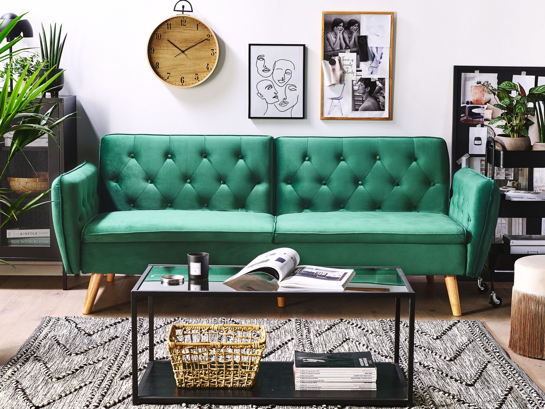 Velvet Sofa Bed Dark Green BARDU