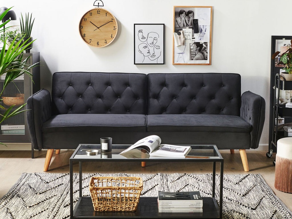 Velvet Sofa Bed Black BARDU