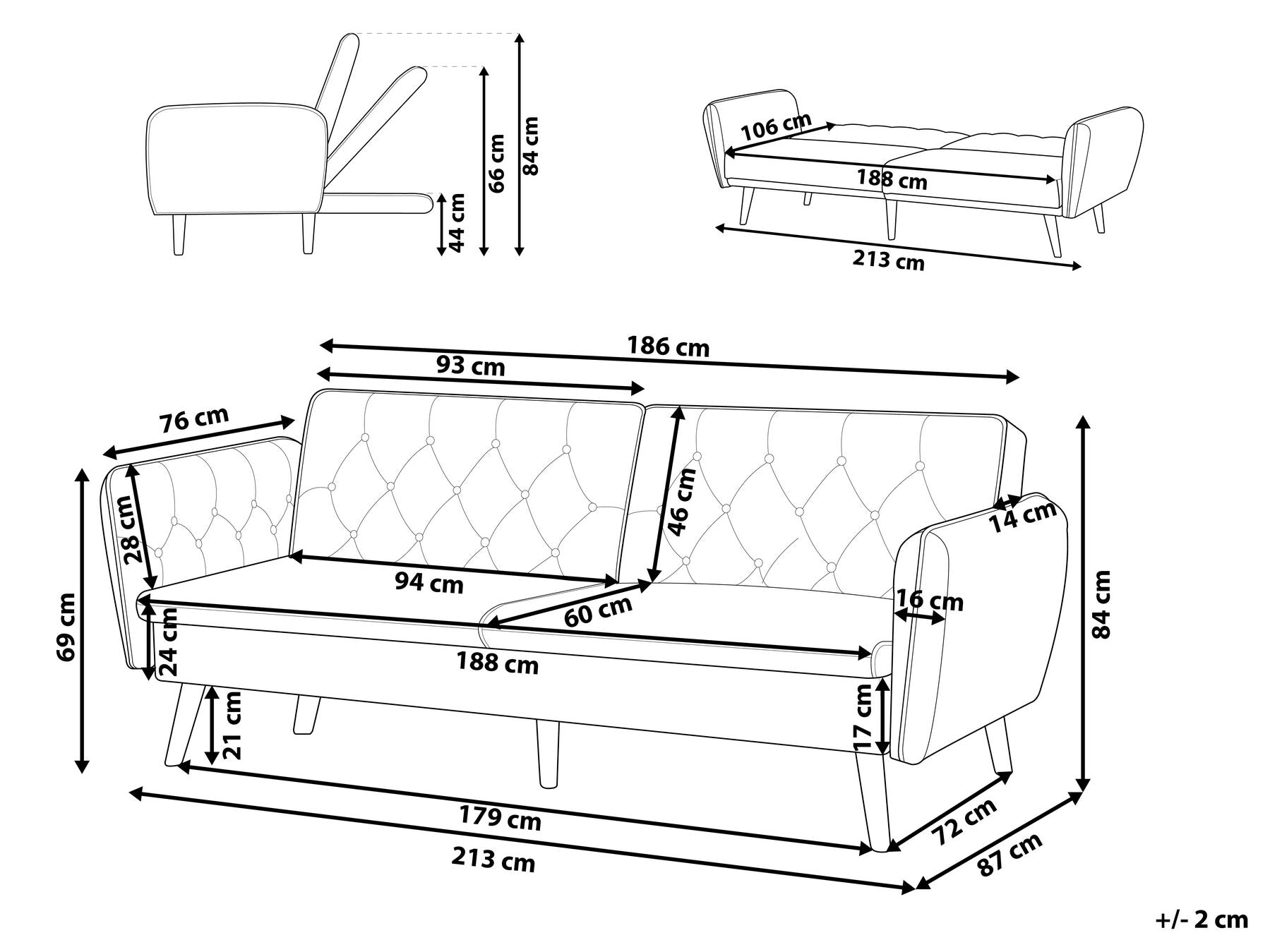 Velvet Sofa Bed Black BARDU