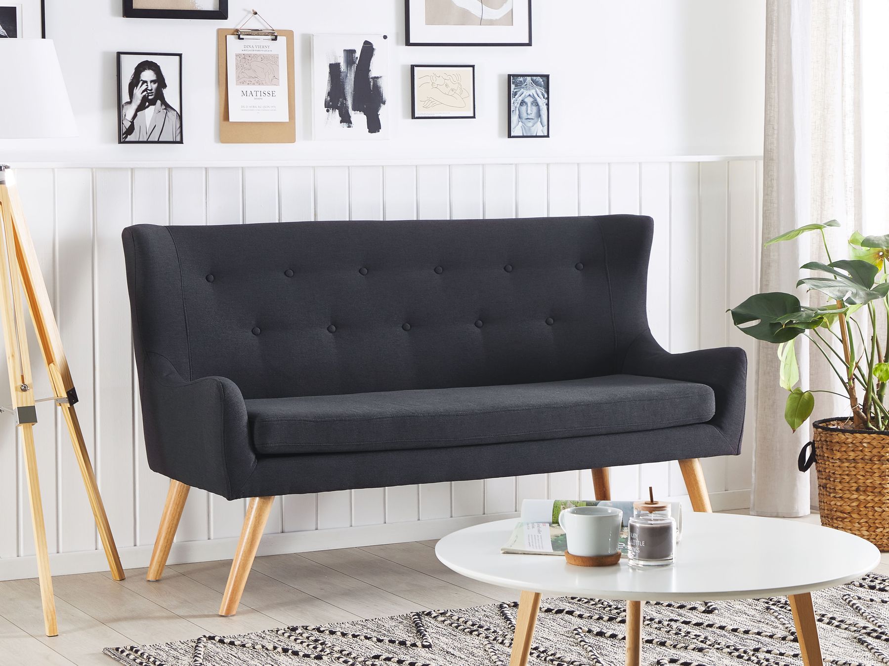 Upholstered Bench SKIBBY Fabric Black 2 Seater