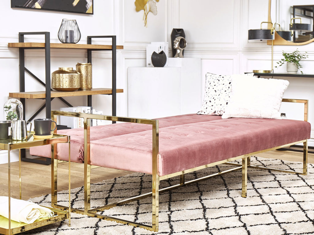 Sofa Bed MARSTAL Velvet Pink 3 Seater