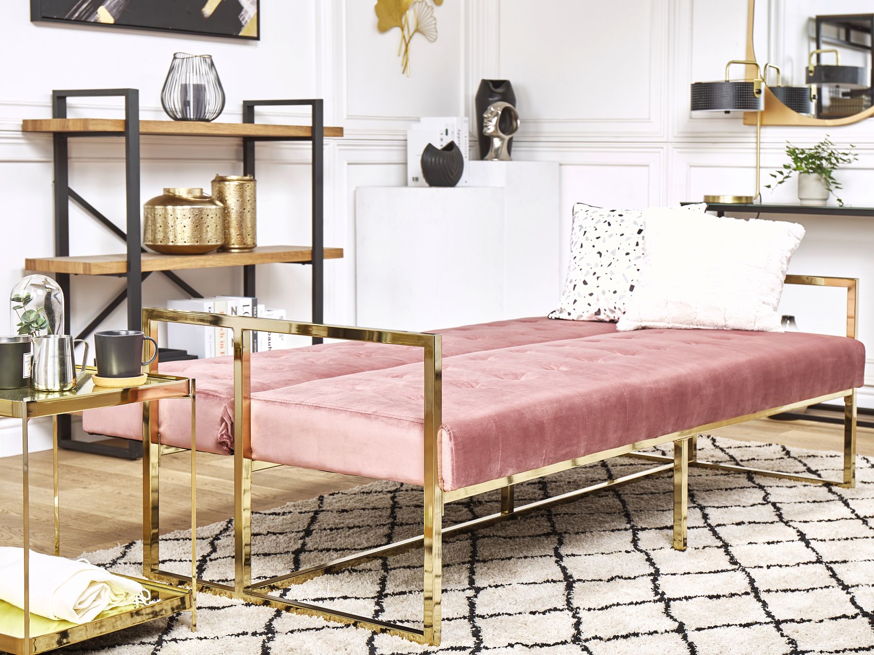 Sofa Bed MARSTAL Velvet Pink 3 Seater