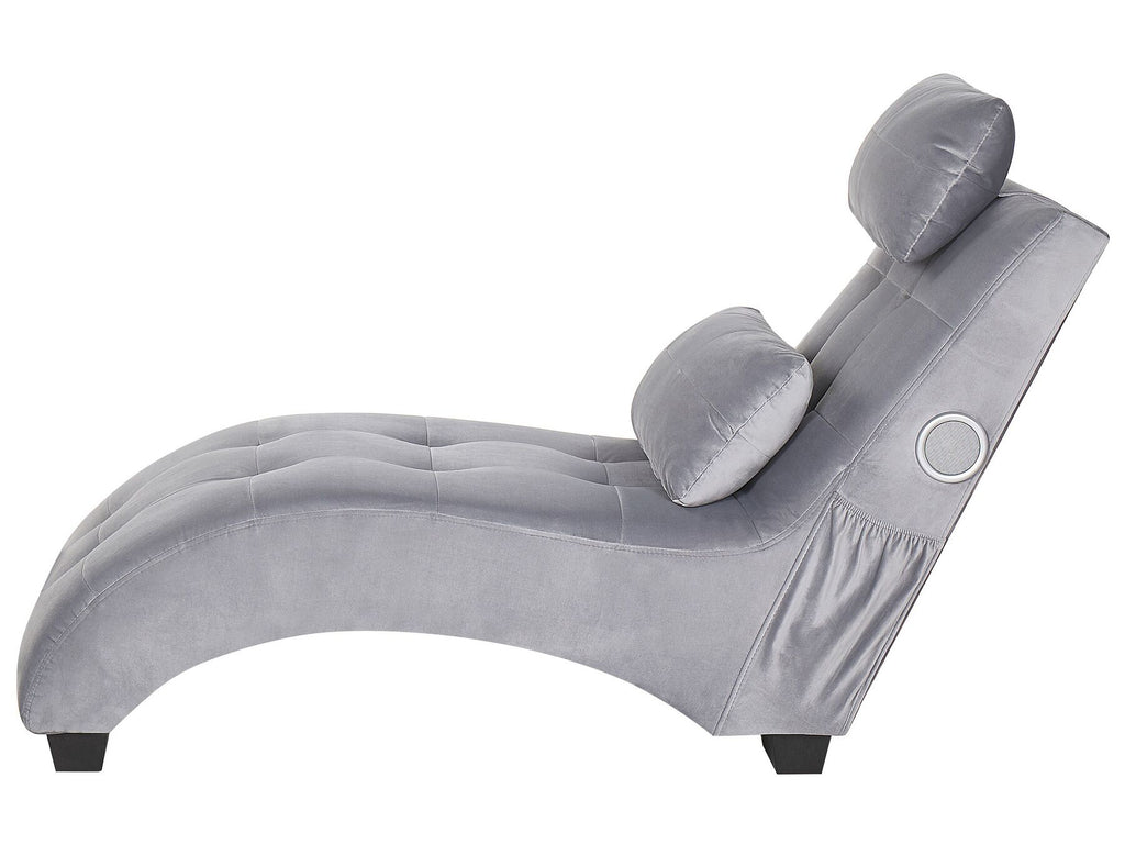Chaise Longue SIMORRE Velvet Grey with Built-In Bluetooth Speaker