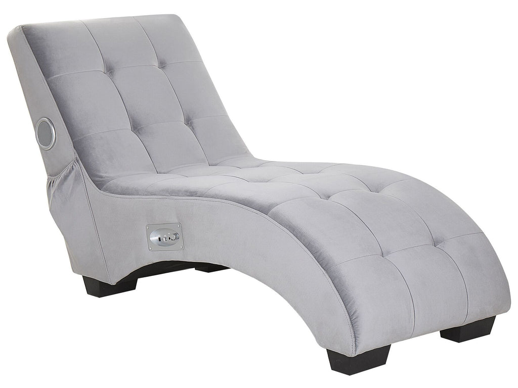 Chaise Longue SIMORRE Velvet Grey with Built-In Bluetooth Speaker