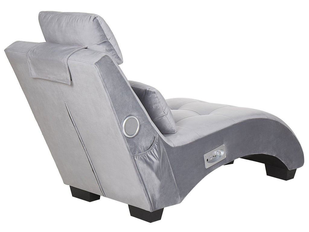 Chaise Longue SIMORRE Velvet Grey with Built-In Bluetooth Speaker