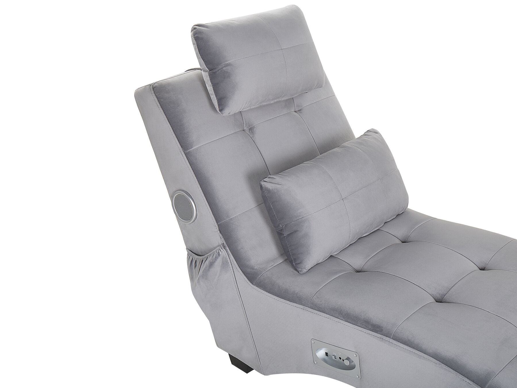 Chaise Longue SIMORRE Velvet Grey with Built-In Bluetooth Speaker
