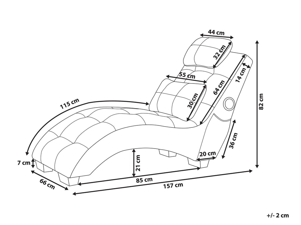Chaise Longue SIMORRE Velvet Grey with Built-In Bluetooth Speaker