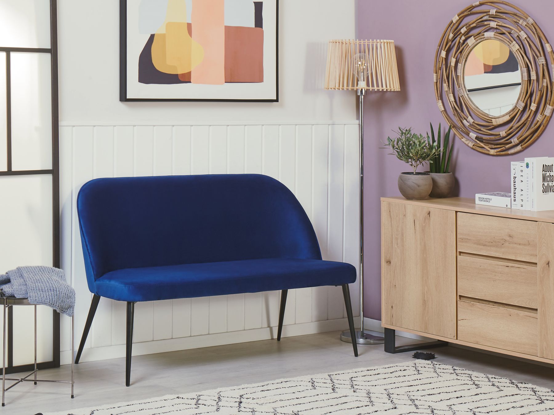 2 Seater Velvet Kitchen Sofa Navy Blue OSBY