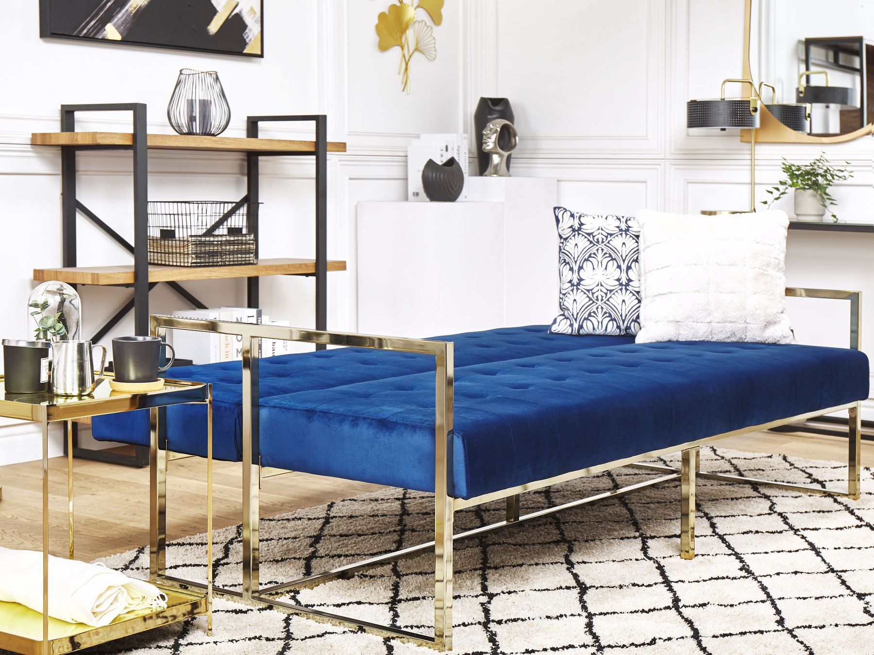 Sofa Bed MARSTAL Velvet Navy Blue 3 Seater