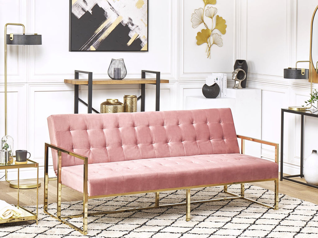 Sofa Bed MARSTAL Velvet Pink 3 Seater
