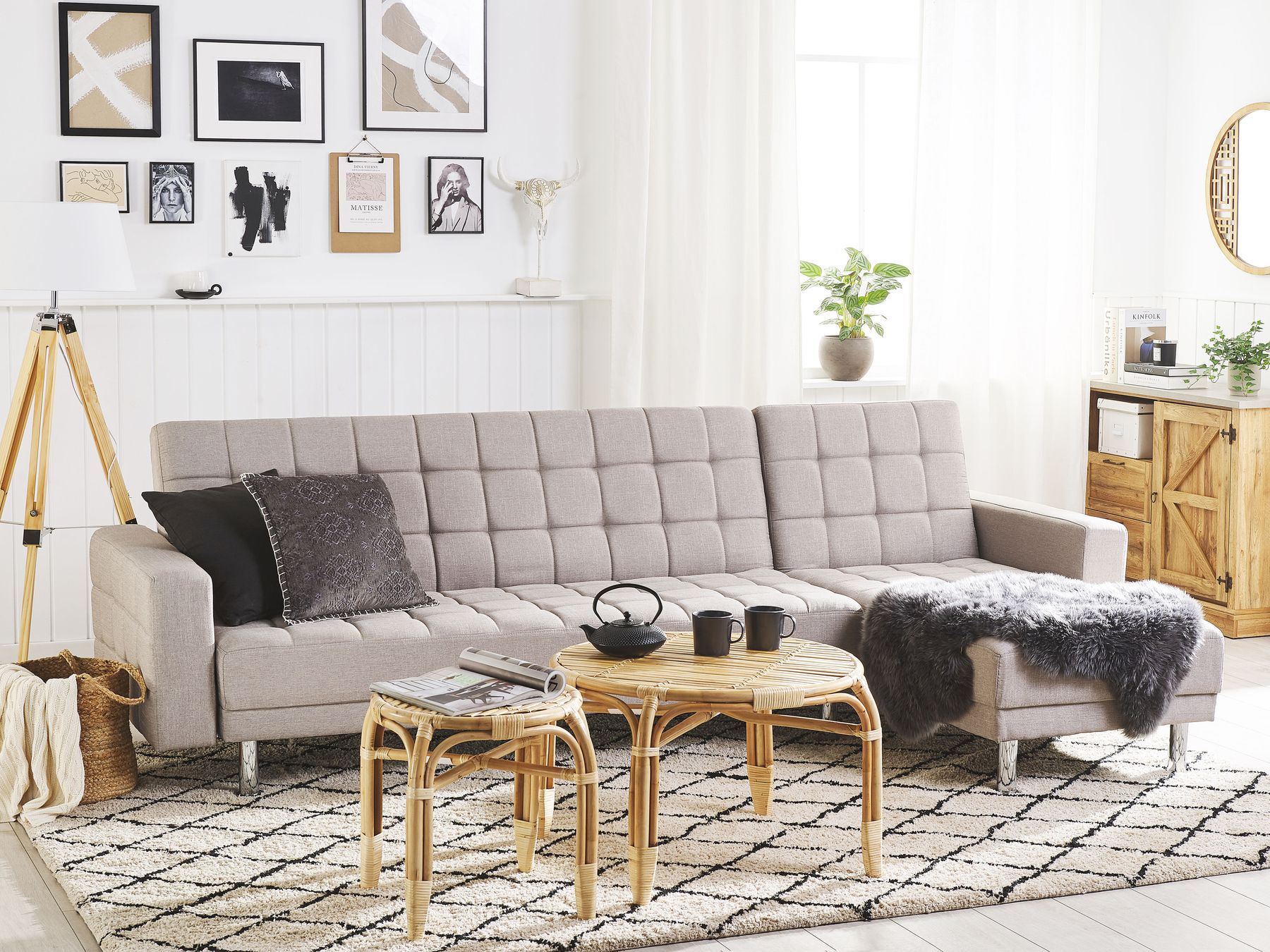 Corner Sofa Bed NESSET Fabric Light Grey 4 Seater Left Hand