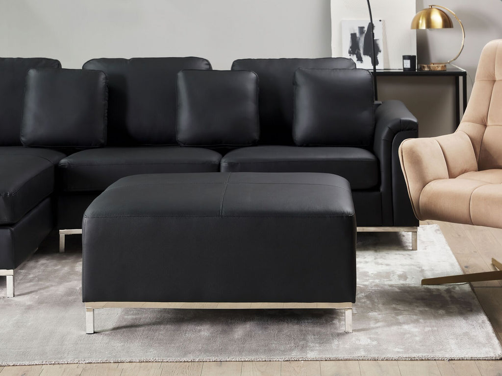 Corner Sofa OSLO Leather Black with Ottoman 5 Seater Right Hand