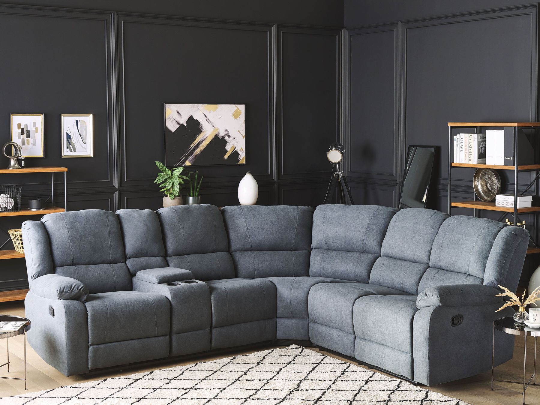 Manual Recliner Corner Sofa ROKKE Fabric Grey 5 Seater Left Hand
