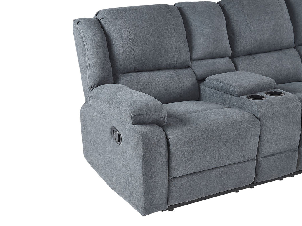 Manual Recliner Corner Sofa ROKKE Fabric Grey 5 Seater Left Hand