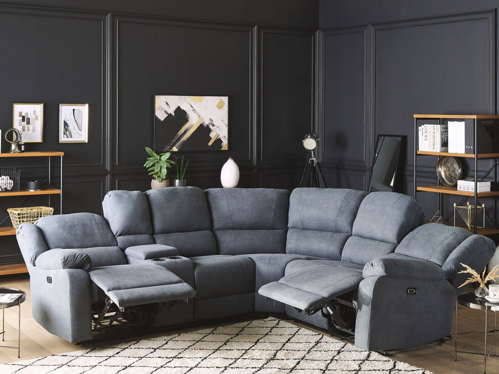 Electric Recliner Corner Sofa ROKKE Fabric Grey with USB Port 5 Seater Left Hand