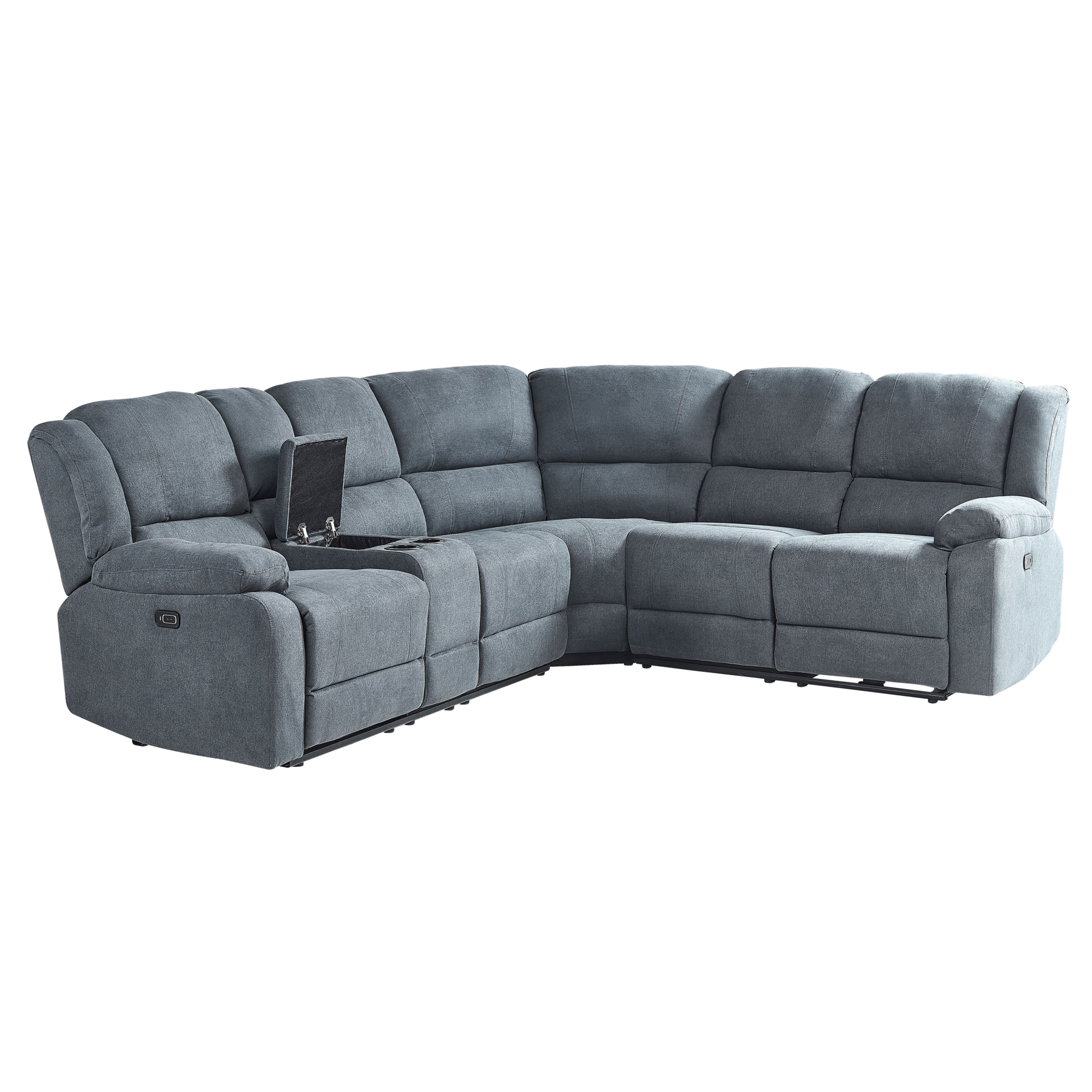 Electric Recliner Corner Sofa ROKKE Fabric Grey with USB Port 5 Seater Left Hand