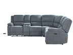 Electric Recliner Corner Sofa ROKKE Fabric Grey with USB Port 5 Seater Left Hand