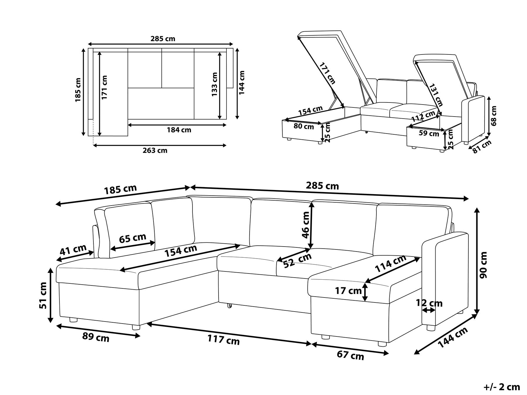 U-Shape Sofa Bed KARRABO Fabric Light Grey with Storage 4 Seater