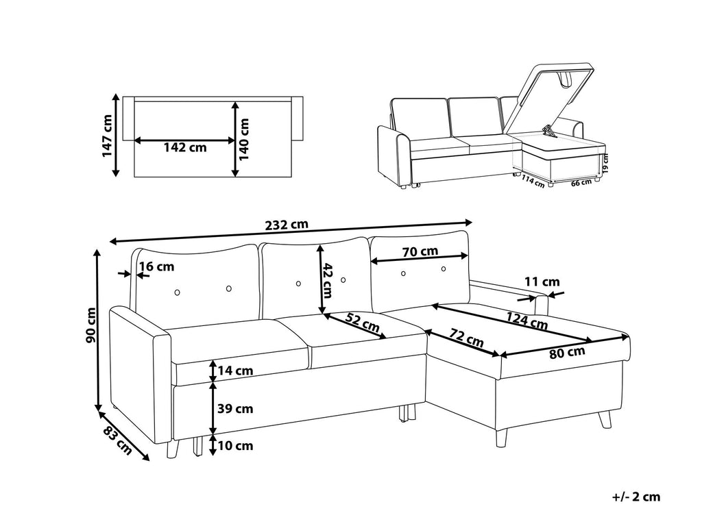 Corner Sofa Bed FLAKK Fabric Dark Grey with Storage 4 Seater Left Hand
