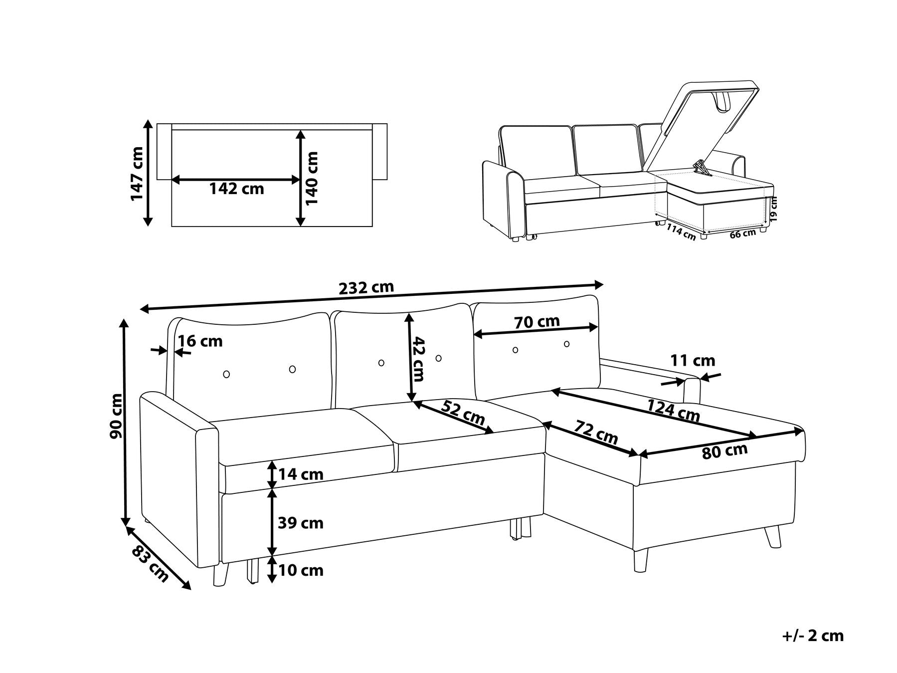 Corner Sofa Bed FLAKK Fabric Dark Grey with Storage 4 Seater Left Hand