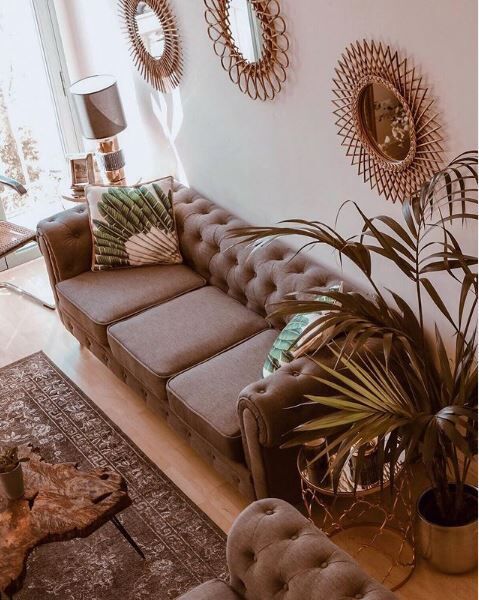 3 Seater Fabric Sofa Grey CHESTERFIELD