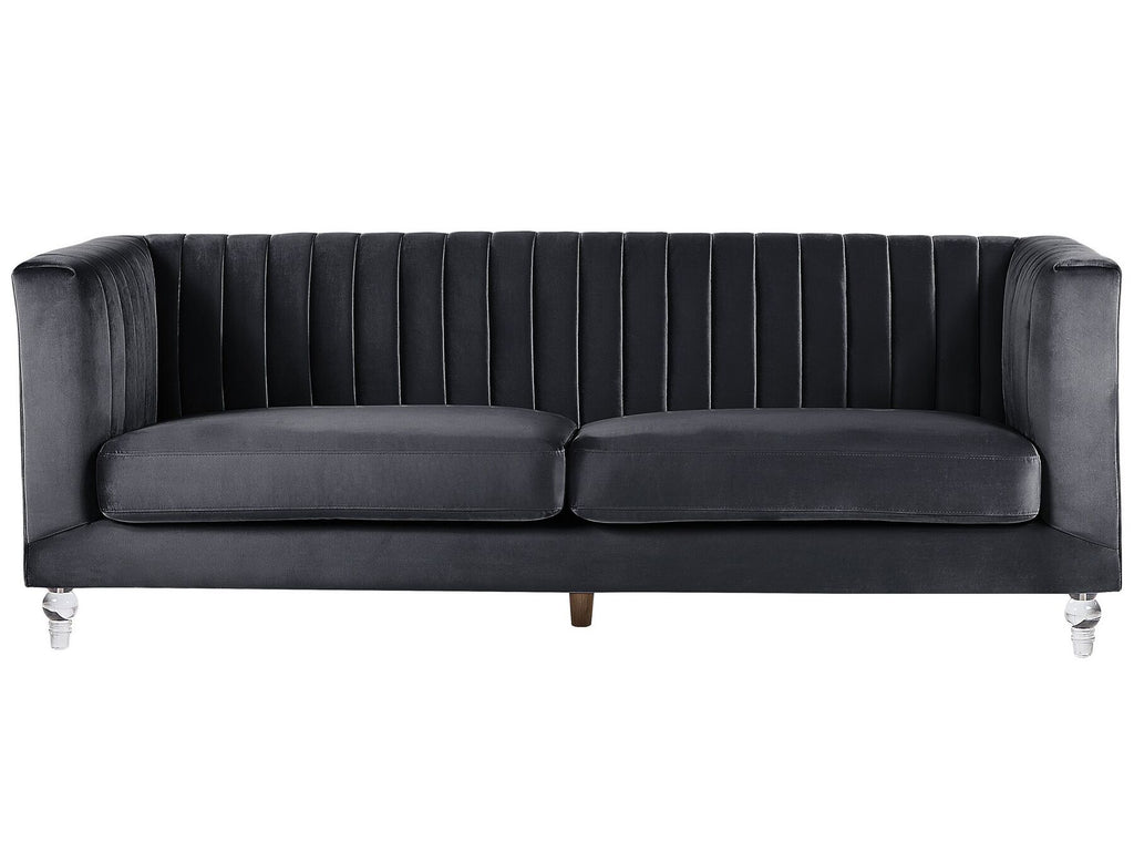 3 Seater Velvet Fabric Sofa Black ARVIKA