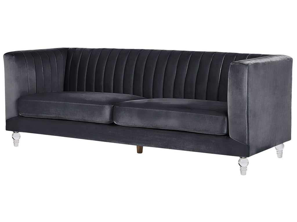 3 Seater Velvet Fabric Sofa Black ARVIKA