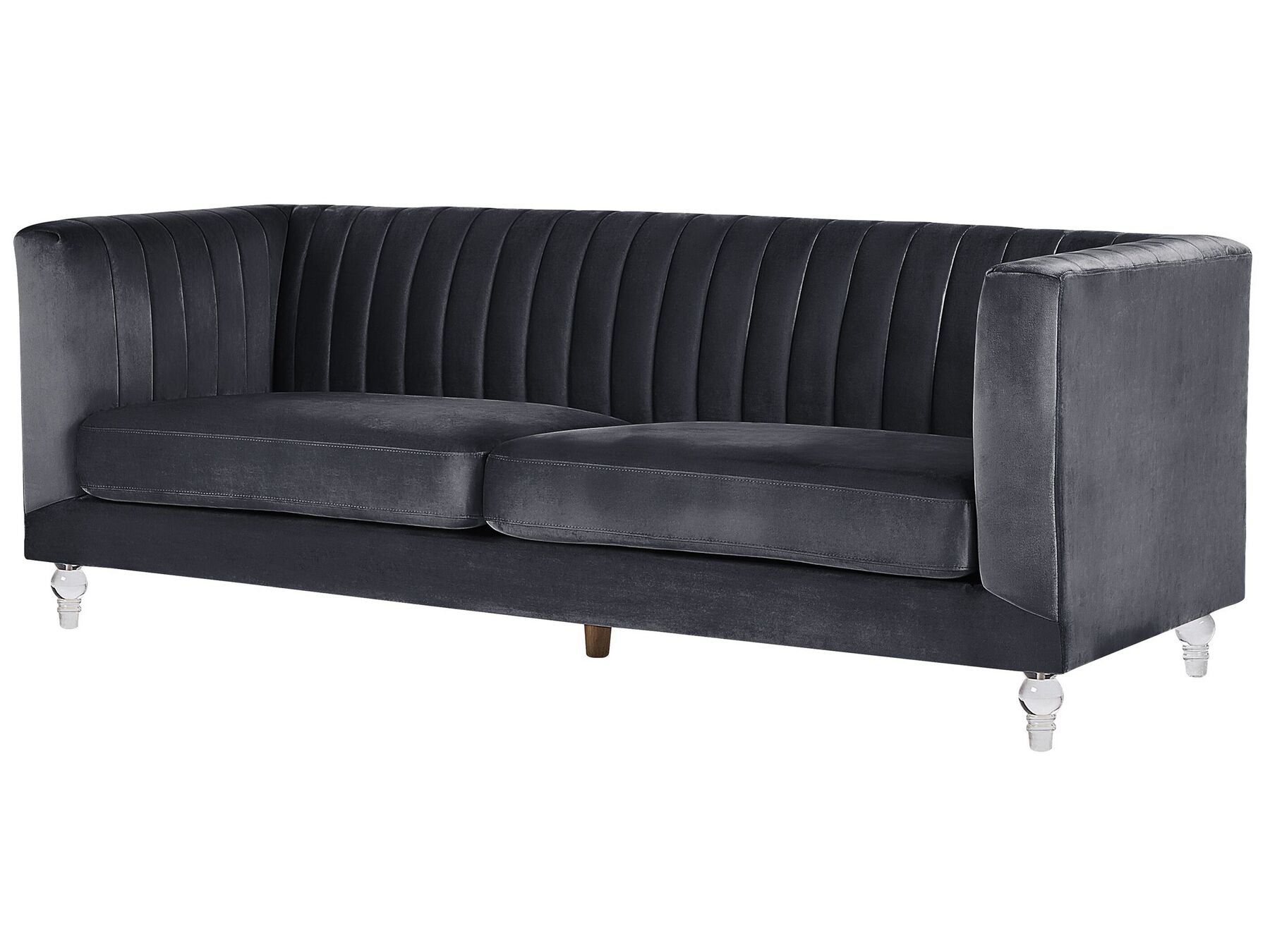 3 Seater Velvet Fabric Sofa Black ARVIKA