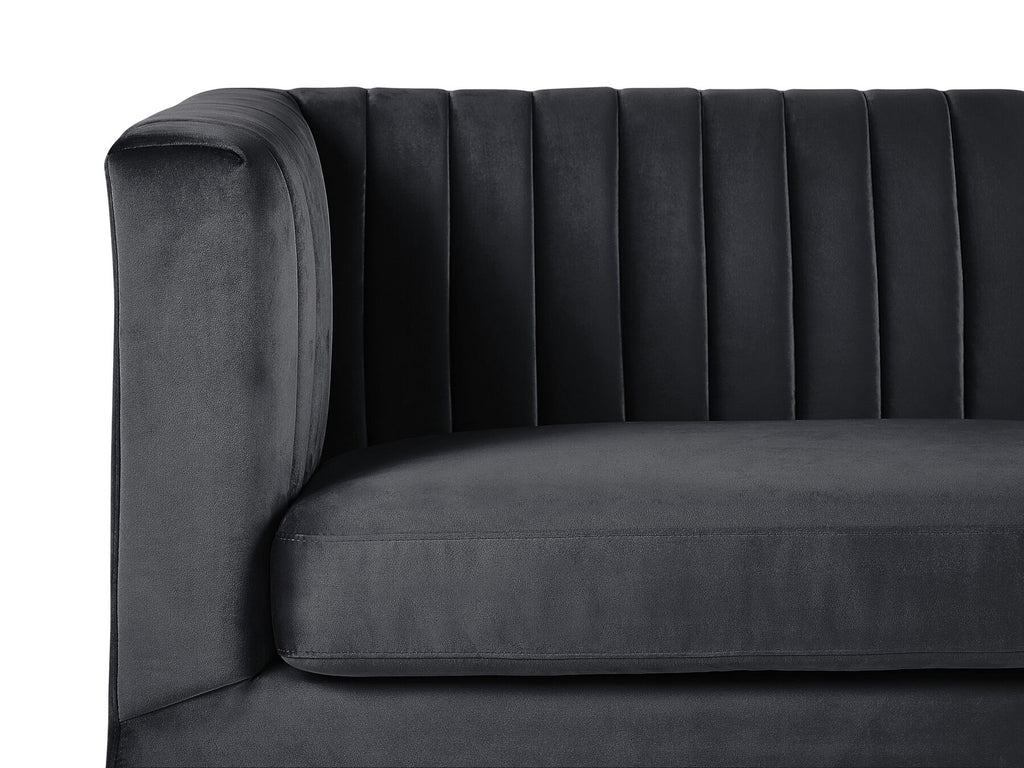 3 Seater Velvet Fabric Sofa Black ARVIKA