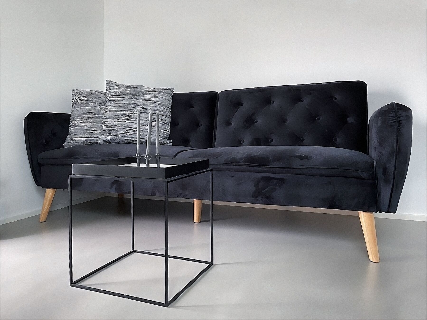 Velvet Sofa Bed Black BARDU