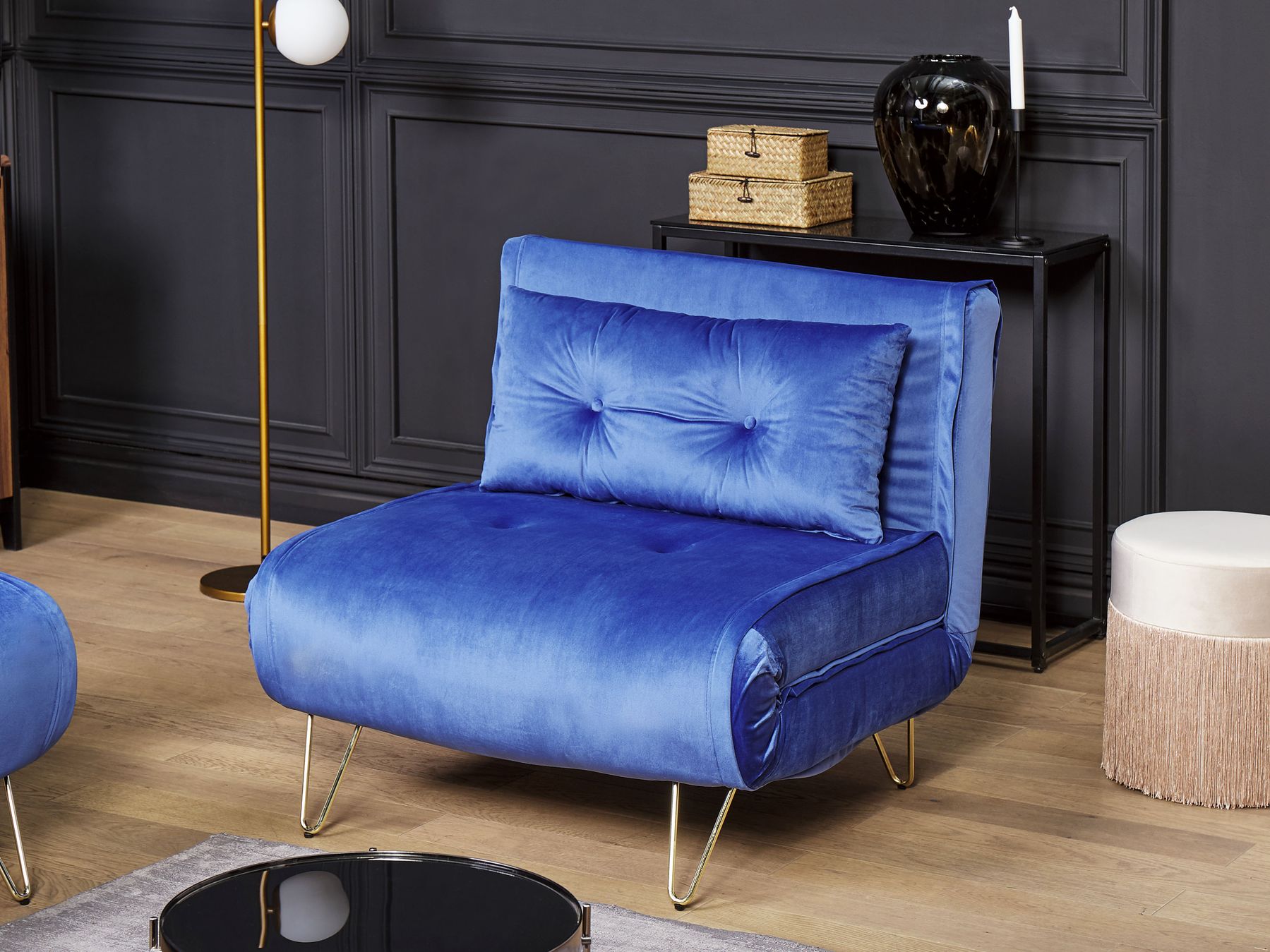 Single Sofa Bed VESTFOLD Velvet Navy Blue