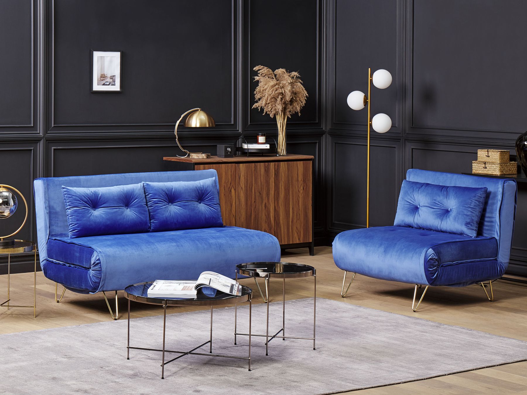 Single Sofa Bed VESTFOLD Velvet Navy Blue