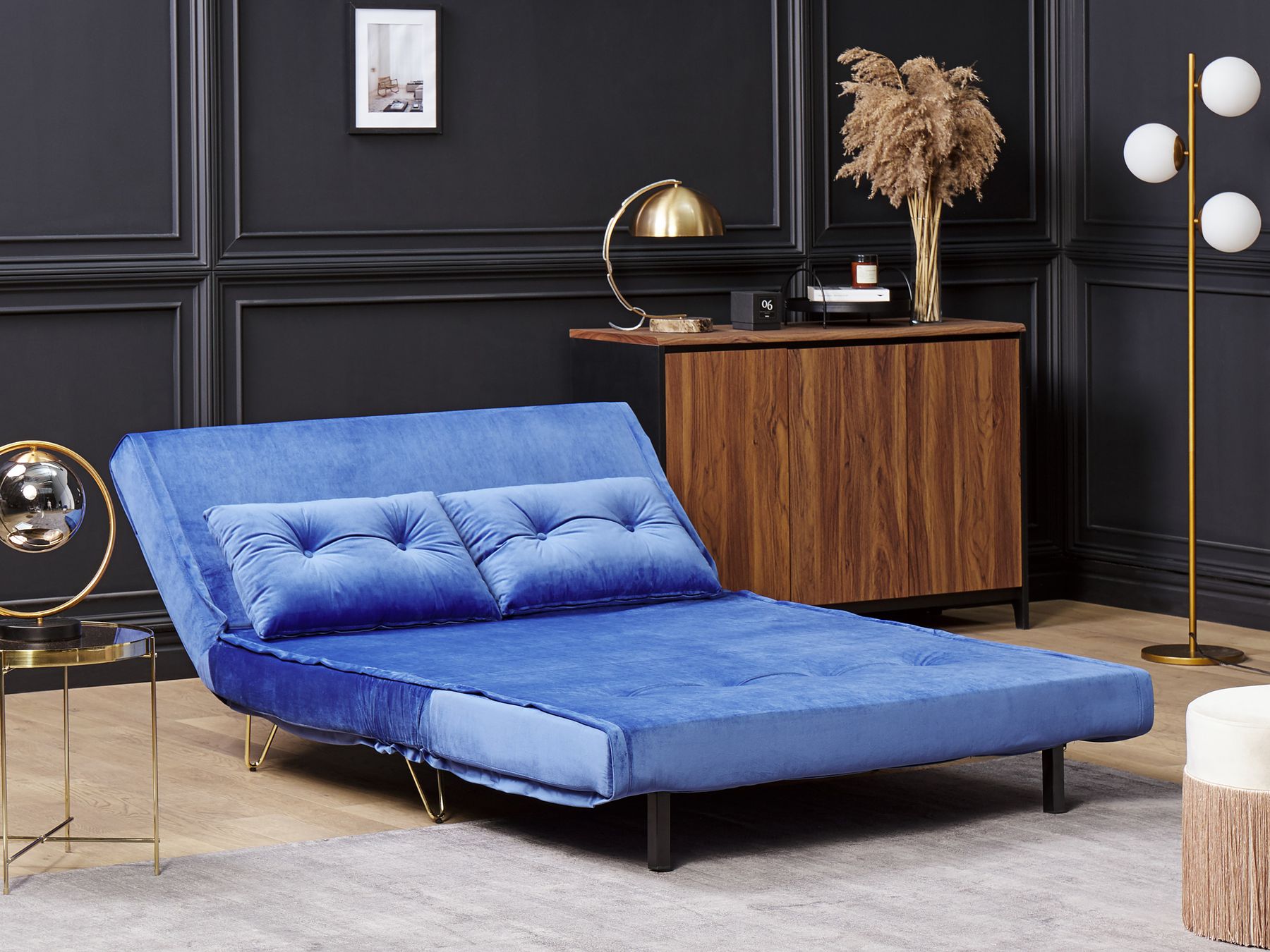 2 Seater Velvet Sofa Bed Navy Blue VESTFOLD