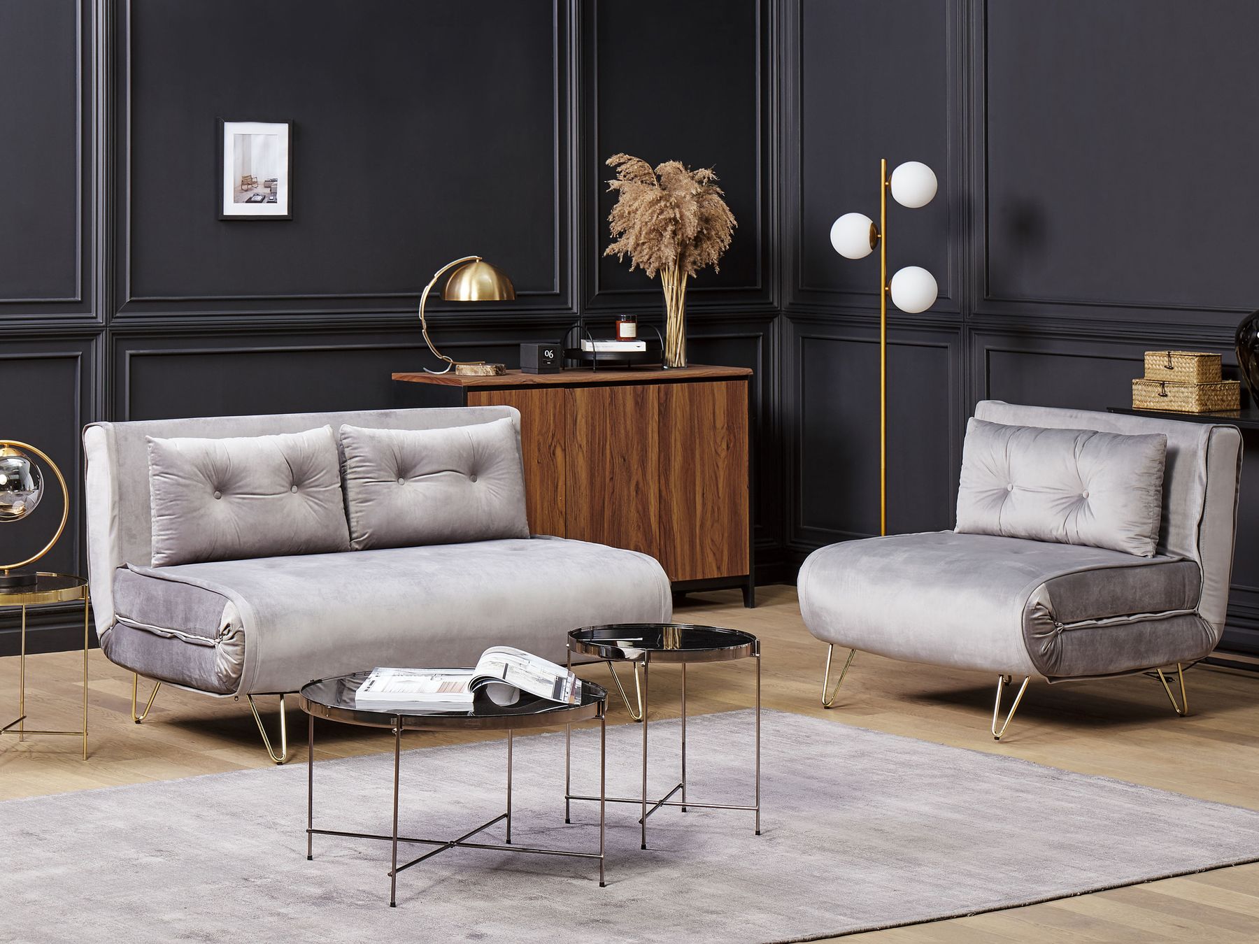 2 Seater Velvet Sofa Bed Grey VESTFOLD