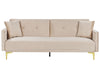Sofa Bed Velvet Beige 3 Seater