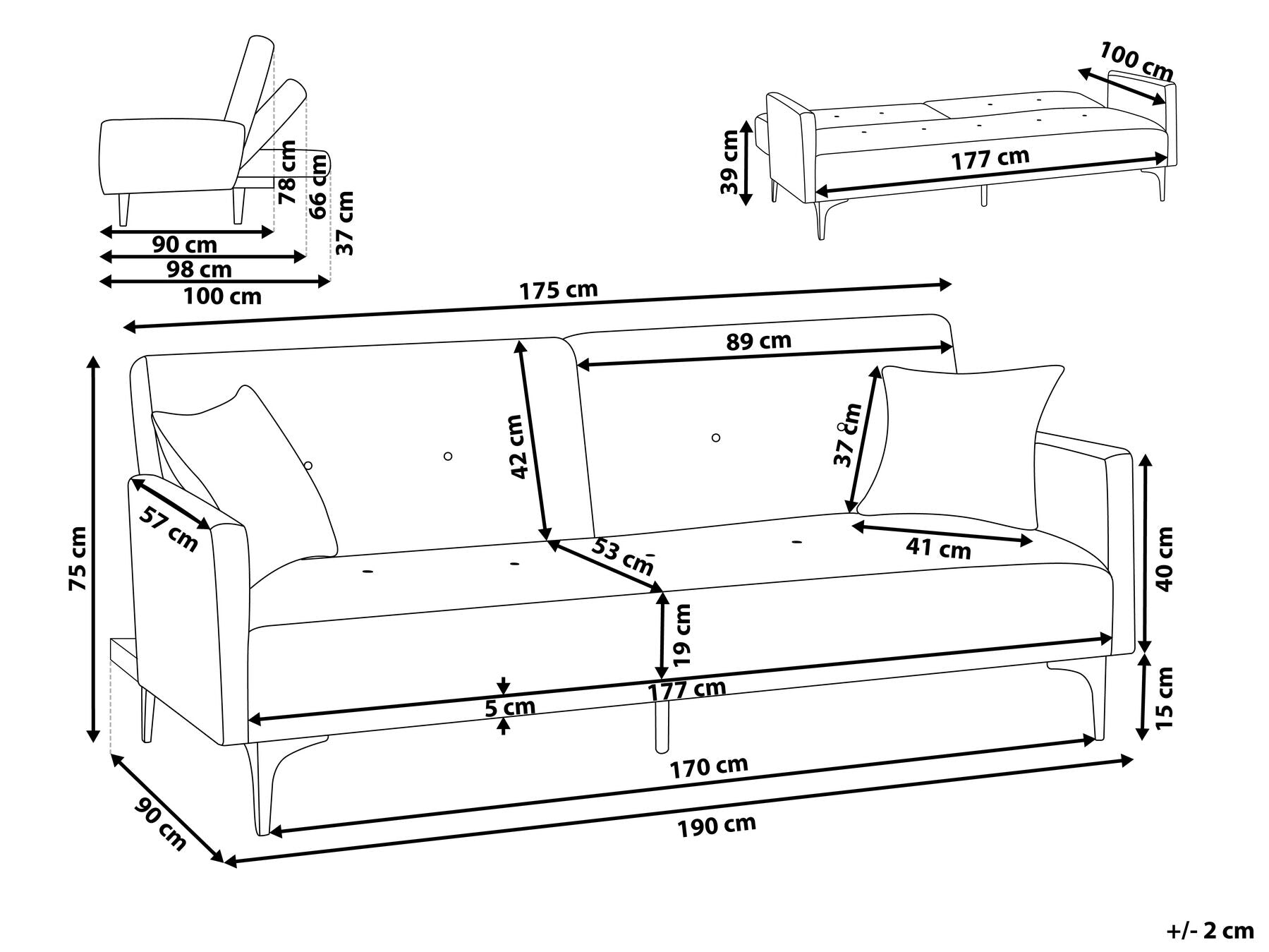 Sofa Bed LUCAN Velvet Beige 3 Seater